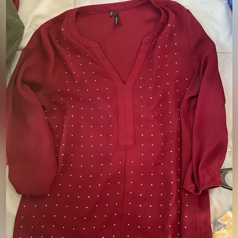 Maurice’s rhinestone dress shirt. Red size small
